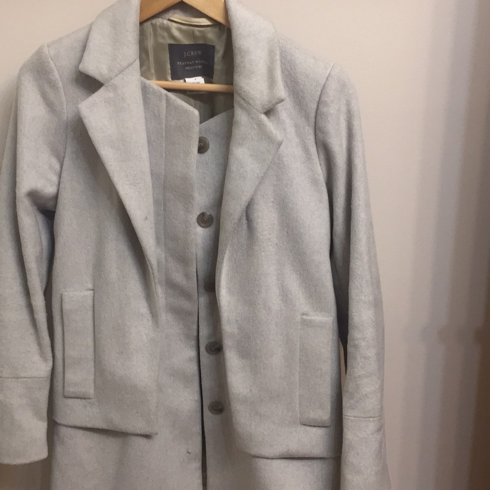 Dove grey wool-cashmere pea coat.